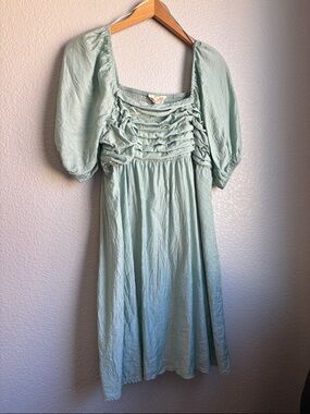 Sweet Wanderer Sage Green Smocked Neckline Dress